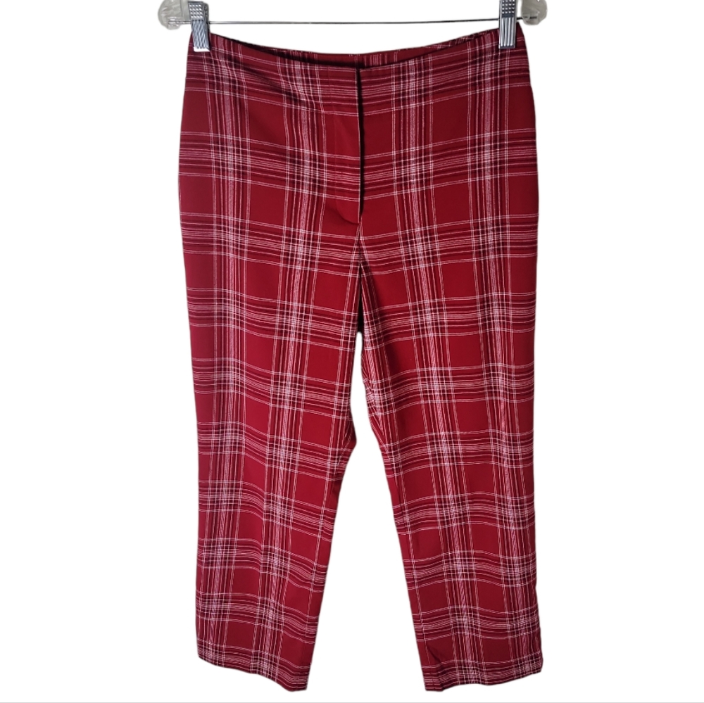 Fashion Bug red white plaid pants high rise cropped ankle Y2K women's size 8